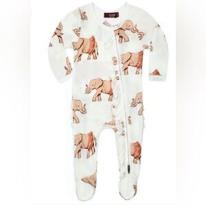 MILKBARN Tutu Elephant Bamboo Ruffle Zipper Footed Romper - 6-9M
